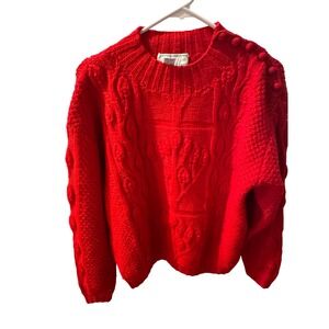 Quissett‎ Cove Red Pure Wool Cable Knit Sweater Size Small